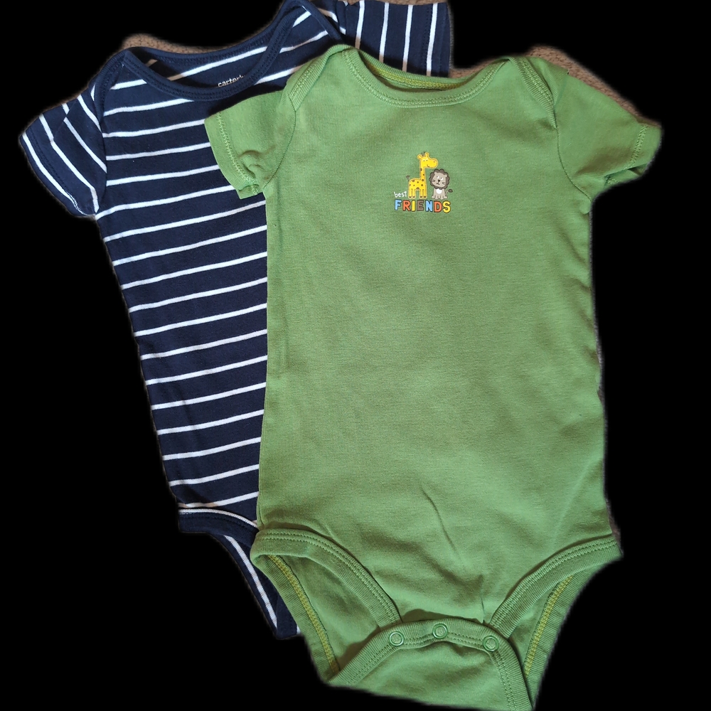 Carter's Navy Striped and Green Bodysuits